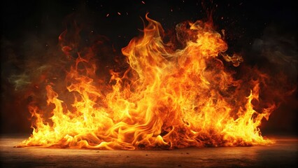 Fototapeta premium Blazing inferno on a dark canvas , intense light , fierce, intense light , fierce, burning