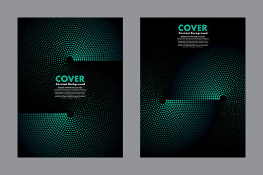 Modern vector geometric abstract background featuring an infinity symbol design and halftone dot pattern, gradient of green to black. For cover, digital artwork, poster, annual report.