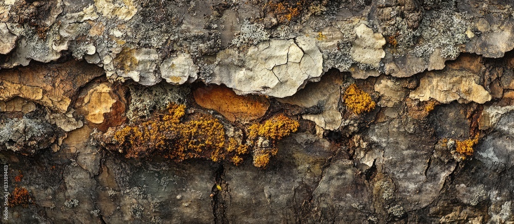 Poster details of tree bark with moss and lichen textures in natural environment for background use copy sp