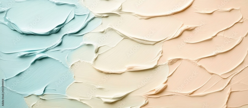 Poster texture of multi-colored paint strokes in soft pastel hues with layers and depth suitable for backgr