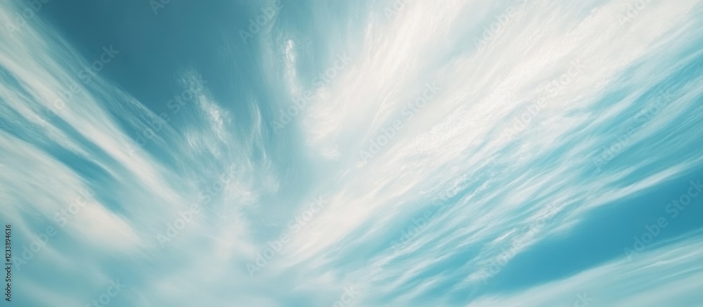 Poster blue sky with white clouds and wispy cloud formations creating a tranquil atmosphere copy space