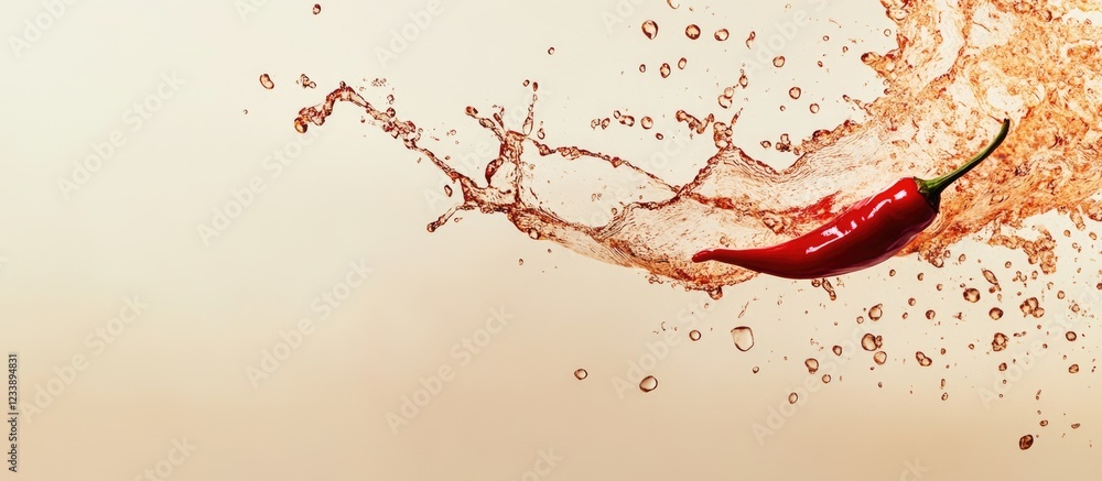 Poster red chili pepper splashing in water with droplets on a light background featuring ample copy space f