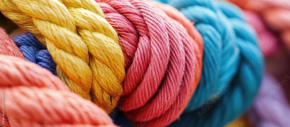 Poster colorful coiled ropes arranged in a pattern with vibrant hues of orange yellow and blue suitable for