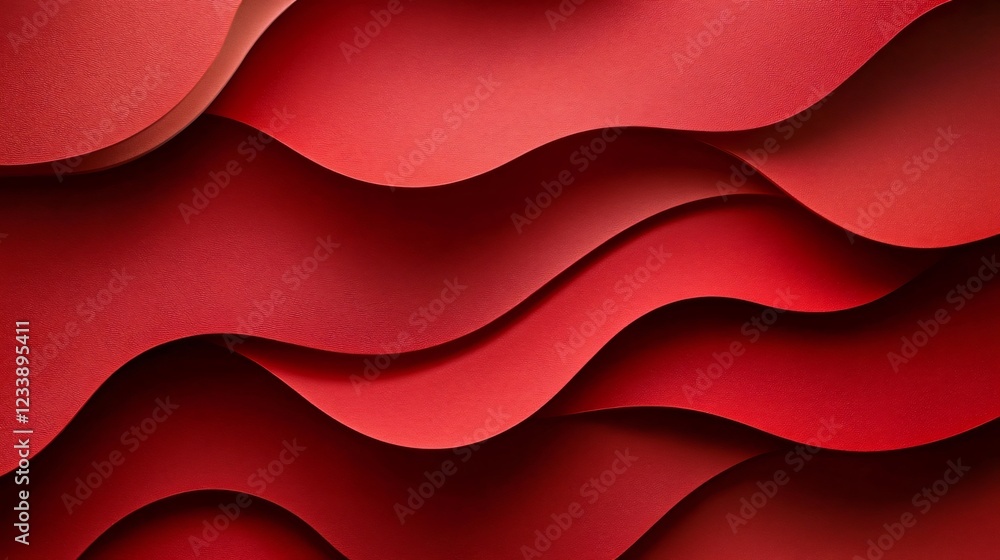 Poster minimalistic red wave background with smooth layered curves in darker and lighter shades of red
