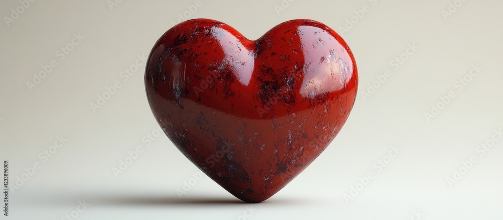 Poster red jasper heart-shaped stone on a light background with smooth surface and natural patterns suitabl