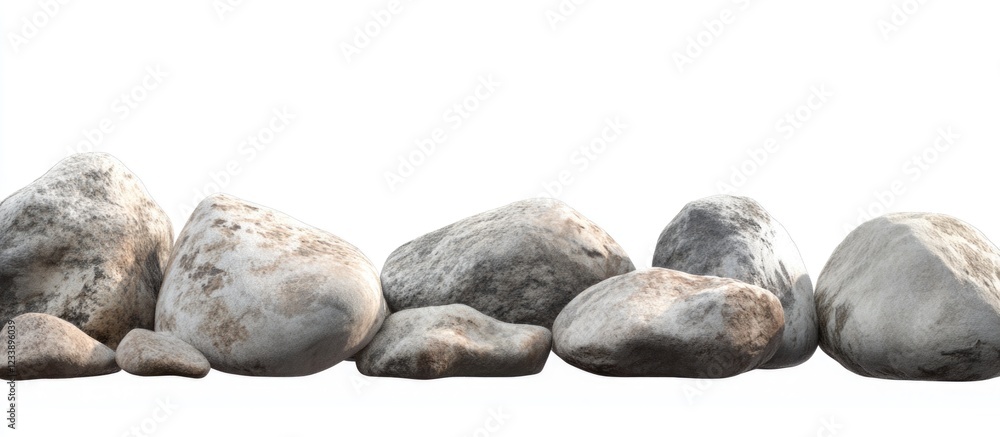 Poster collection of smooth river rocks of various sizes and shapes with natural textures and colors arrang