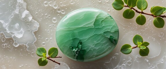 Soft jade green nephrite stone with waxy background