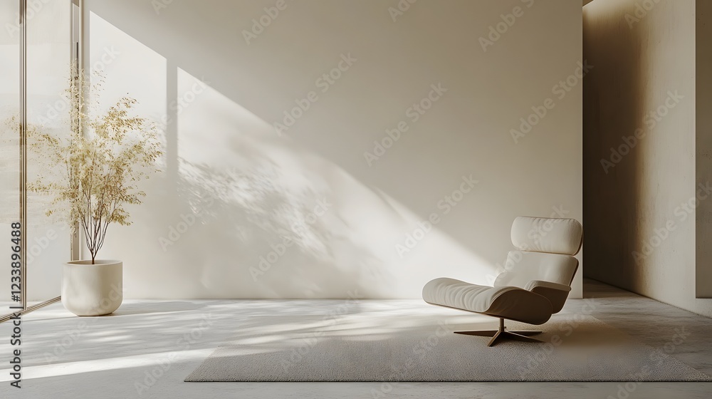 Poster serene and sophisticated modern living room with minimalist furnishings and natural lighting creatin