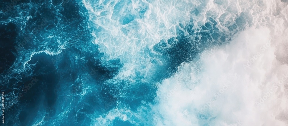 Poster aerial view of ocean waves with vibrant blue and white foam texture suitable for background use copy