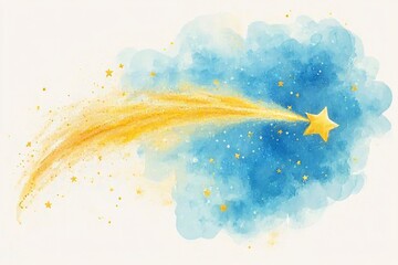 Obraz premium Golden Star Shooting Across Blue Watercolor Sky