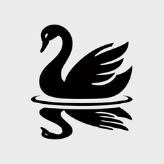 Fototapeta premium Swan Silhouette in black on a white background