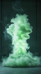 vibrant green smoke cloud rises dramatically, creating eerie atmosphere