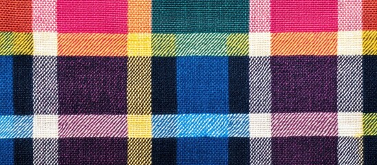 Colorful plaid textile pattern with squares and stripes in vibrant hues suitable for fashion or...