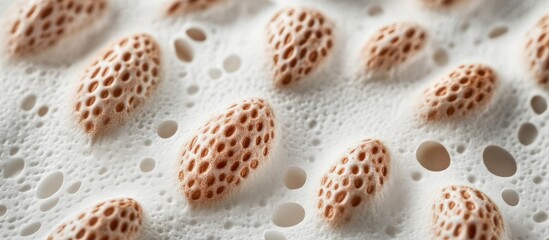 Close-up textured mushroom spores with porous surface and detailed pattern