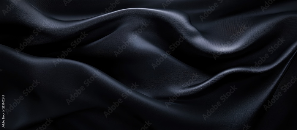 Poster black silk fabric texture with smooth waves and folds ideal for background design and copy space for