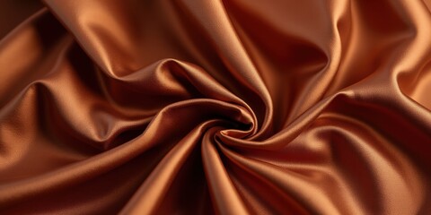 Fototapeta premium Close-up of lush, warm brown satin fabric with a smooth, shiny texture that elegantly catches the light, exuding luxury