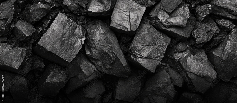 Poster black coal texture background with rough surfaces and various shapes of coal pieces. copy space avai