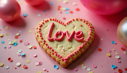 Obraz premium a heart shaped cookie with the word love written on it, Love and romanticism concept, happy valentine's day cookies, created with generative ai