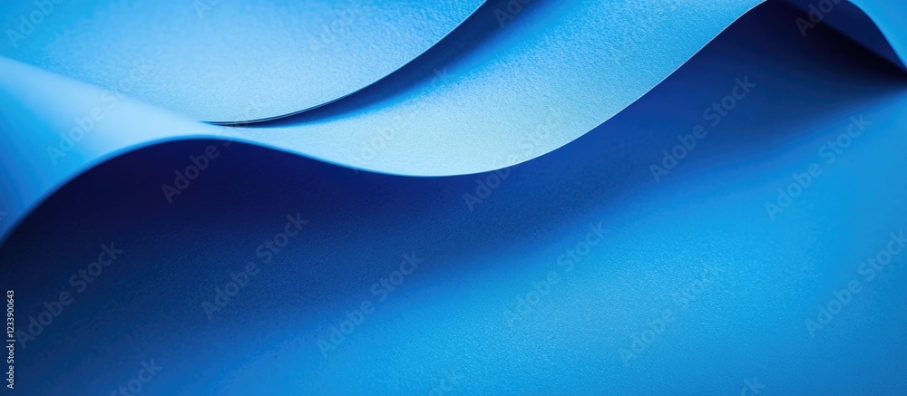 Poster blue paper waves texture background with smooth curves and gradients, copy space for design and text