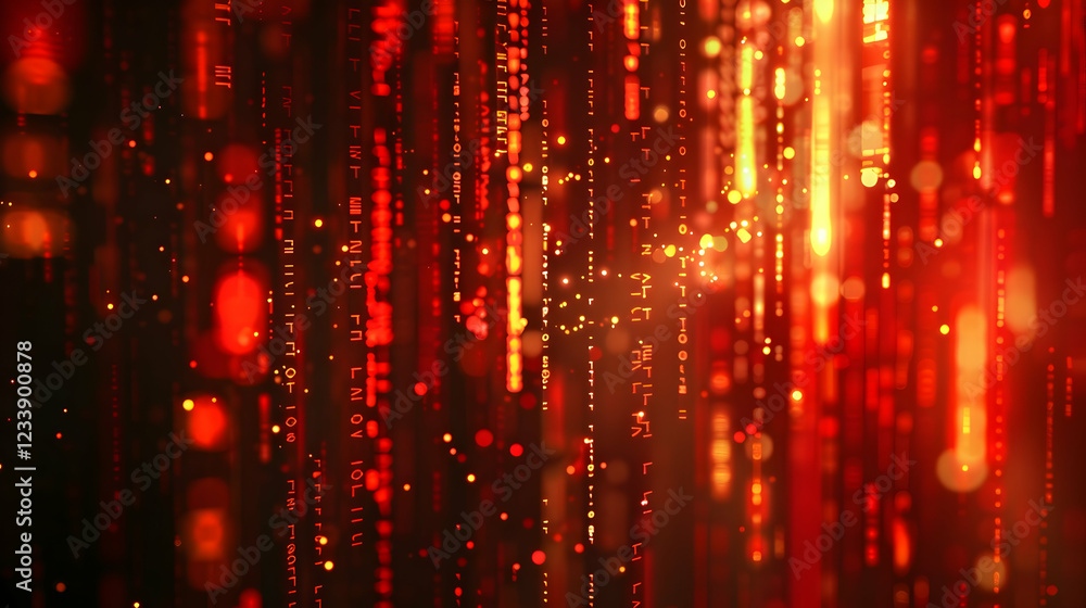 Poster a vibrant abstract background with glowing red lines and particles, evoking a digital atmosphere.