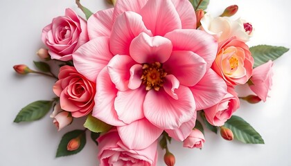 Pink Camellia and Roses: A Delicate Floral Arrangement