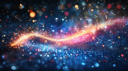 Fototapeta premium Sparkling light trail, cosmic dust, galaxy background, festive design