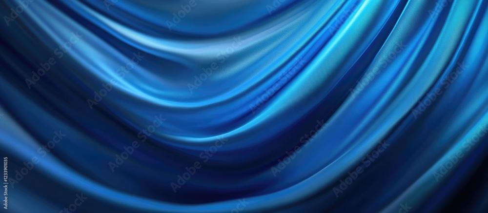 Poster smooth blue silk fabric texture with flowing drapery and soft waves ideal for backgrounds and design