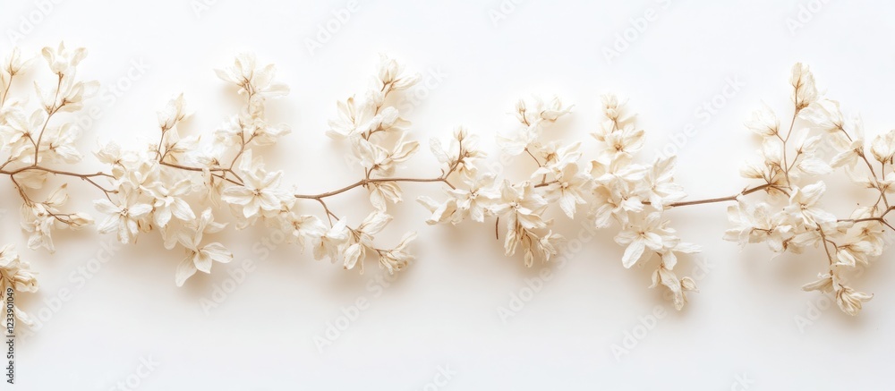 Aufkleber delicate dried flowers arranged on a plain background with ample copy space for text placement