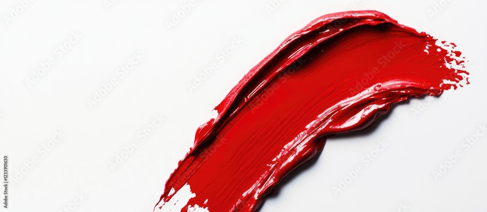 Aufkleber red paint smear on white background with ample copy space for text placement.