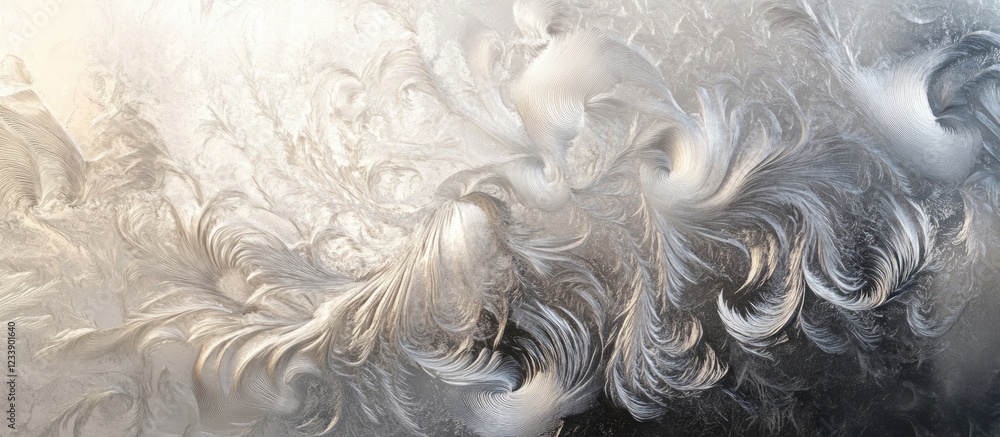 Poster abstract fractal pattern with swirling feather-like forms in neutral colors