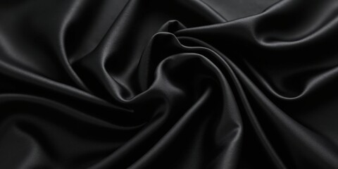 Fototapeta premium A close-up of luxurious black satin; its sleek, glossy sheen captivates. Slight wrinkles add elegance to the smooth, refined texture, showcasing sophistication in every detail