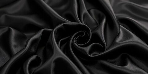 Obraz premium Luxurious black satin with a glossy sheen; elegant wrinkles add depth to its smooth, captivating surface