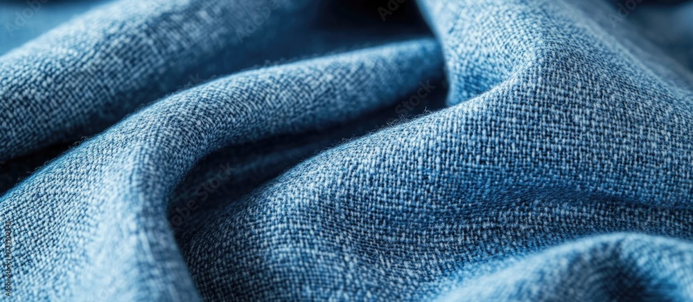 Poster blue denim fabric texture with soft folds and depth ideal for background use and textile design copy