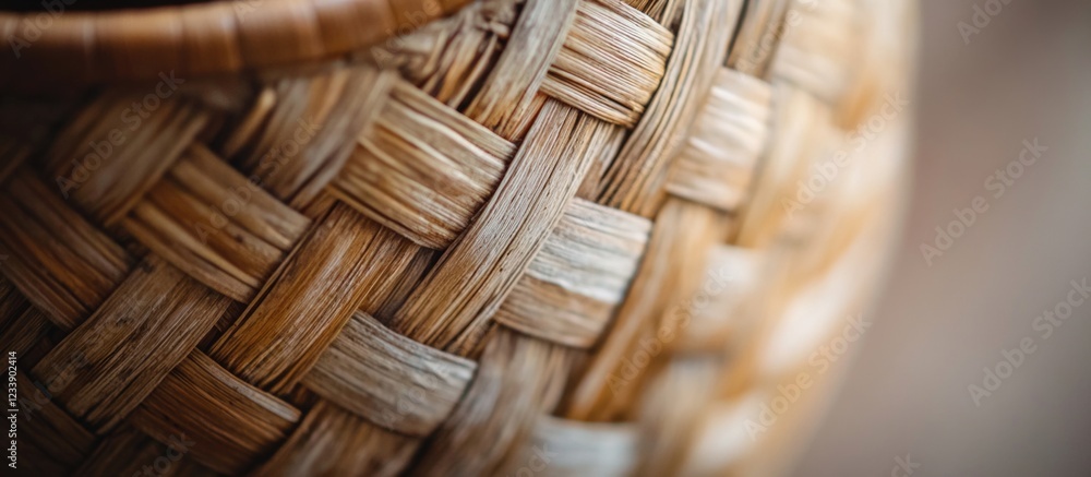 Poster close-up of woven wicker basket texture with natural bamboo fibers showcasing intricate patterns and