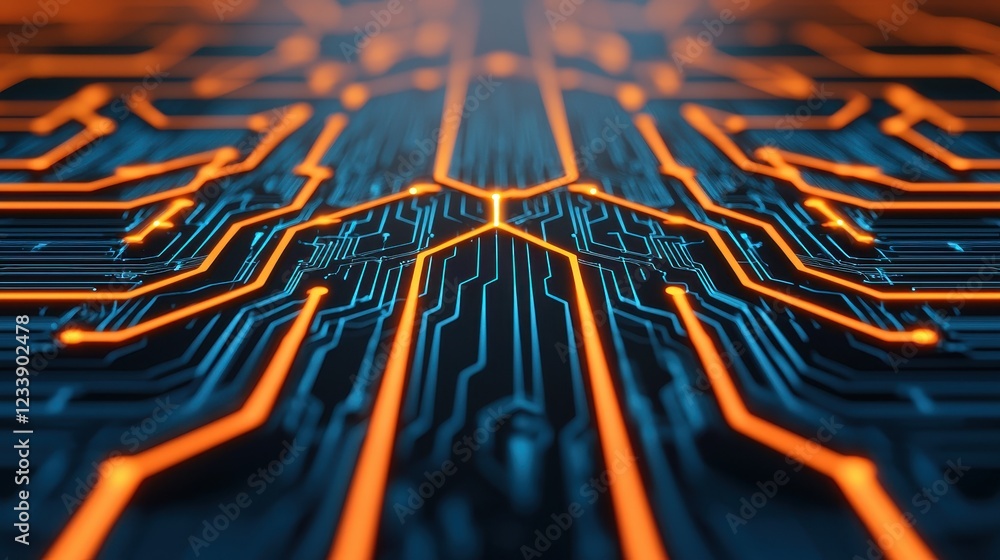 Poster abstract circuit board design with glowing lines