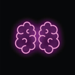Pink neon sign of a brain glowing on a black background, perfect for themes of thinking, ideas, and creativity