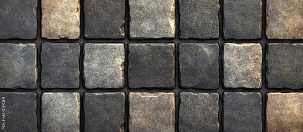 Aufkleber textured stone pavement tiles arranged in a grid pattern with varying shades of gray and brown copy 