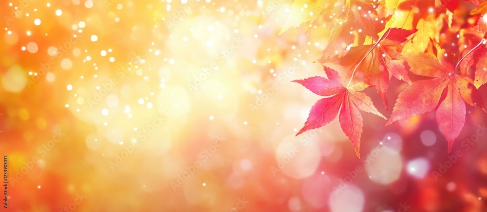 Poster colorful autumn leaves with bokeh effect and soft light background suitable for seasonal themes with