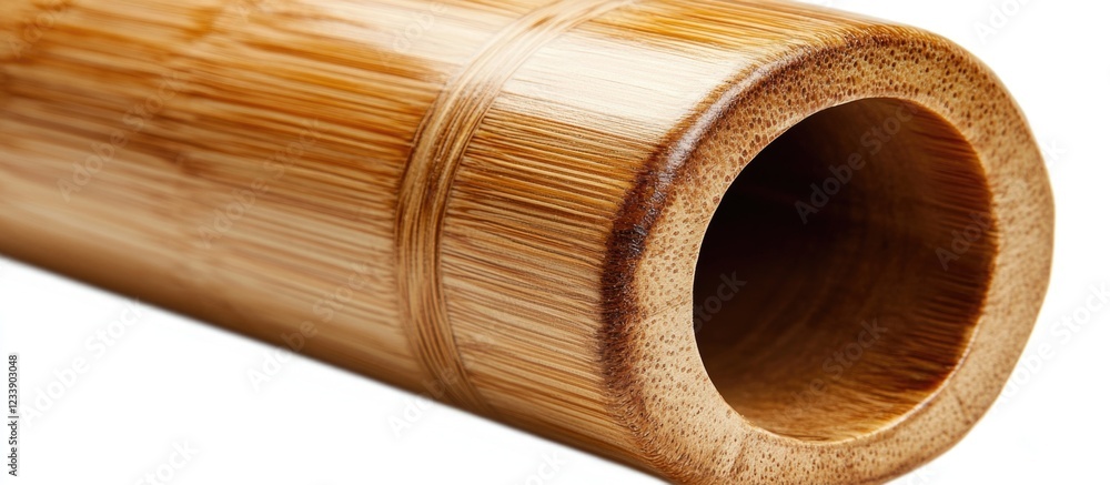 Aufkleber close-up view of a bamboo tube showcasing the texture and color with a hollow center and smooth fini