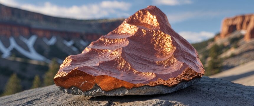 Warm copper dolerite stone in butte with close up background