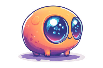 Fototapeta premium A cute and exaggerated chibi-style cartoon character with a large head, small body, and big, sparkling eyes. The design is colorful, fun, and ideal for stickers, emojis, or playful branding elements.