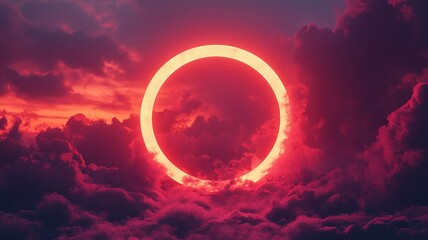 Obraz premium Celestial circular cloud showcasing pink nebula chaos outer space digital art cosmic viewpoint atmospheric concept