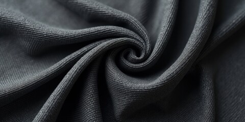 Close-up of luxurious, dark gray fabric, showcasing its plush, slightly wrinkled texture with a subtle sheen, inviting touch and sight