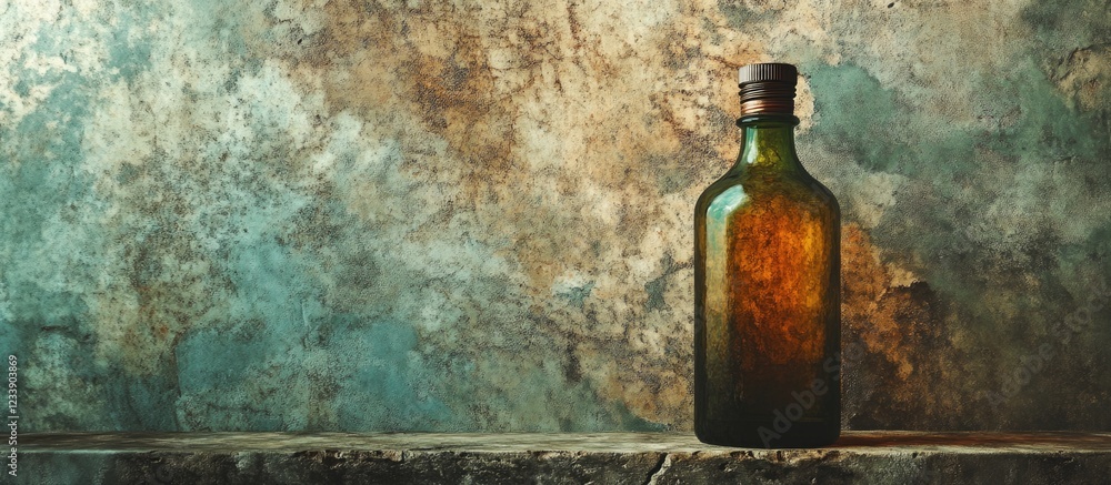 Aufkleber old glass bottle on a textured background with copy space for text or graphics. vintage style with a
