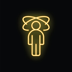 Neon sign depicting a person deep in thought with electrons orbiting their head, symbolizing intense mental activity