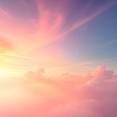 Obraz premium Ethereal Sunset - Pastel Clouds & Golden Hour Glow in a Dreamy Sky
