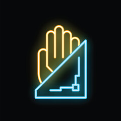 Neon icon of hand scanning with triangle scanner, representing biometric authentication and security