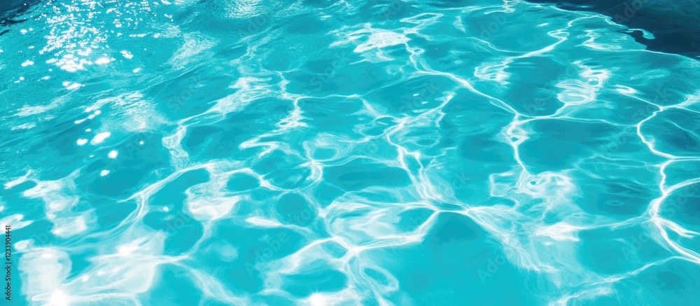 Poster crystal clear blue water surface with light reflections and wave patterns copy space
