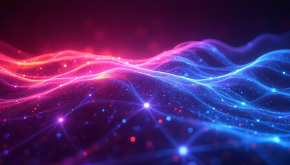 Fototapeta premium Abstract neon waves with glowing particles