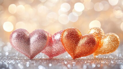 Fototapeta premium Heart-shaped arrangement of glossy ribbon hearts on standard background festive theme close-up view